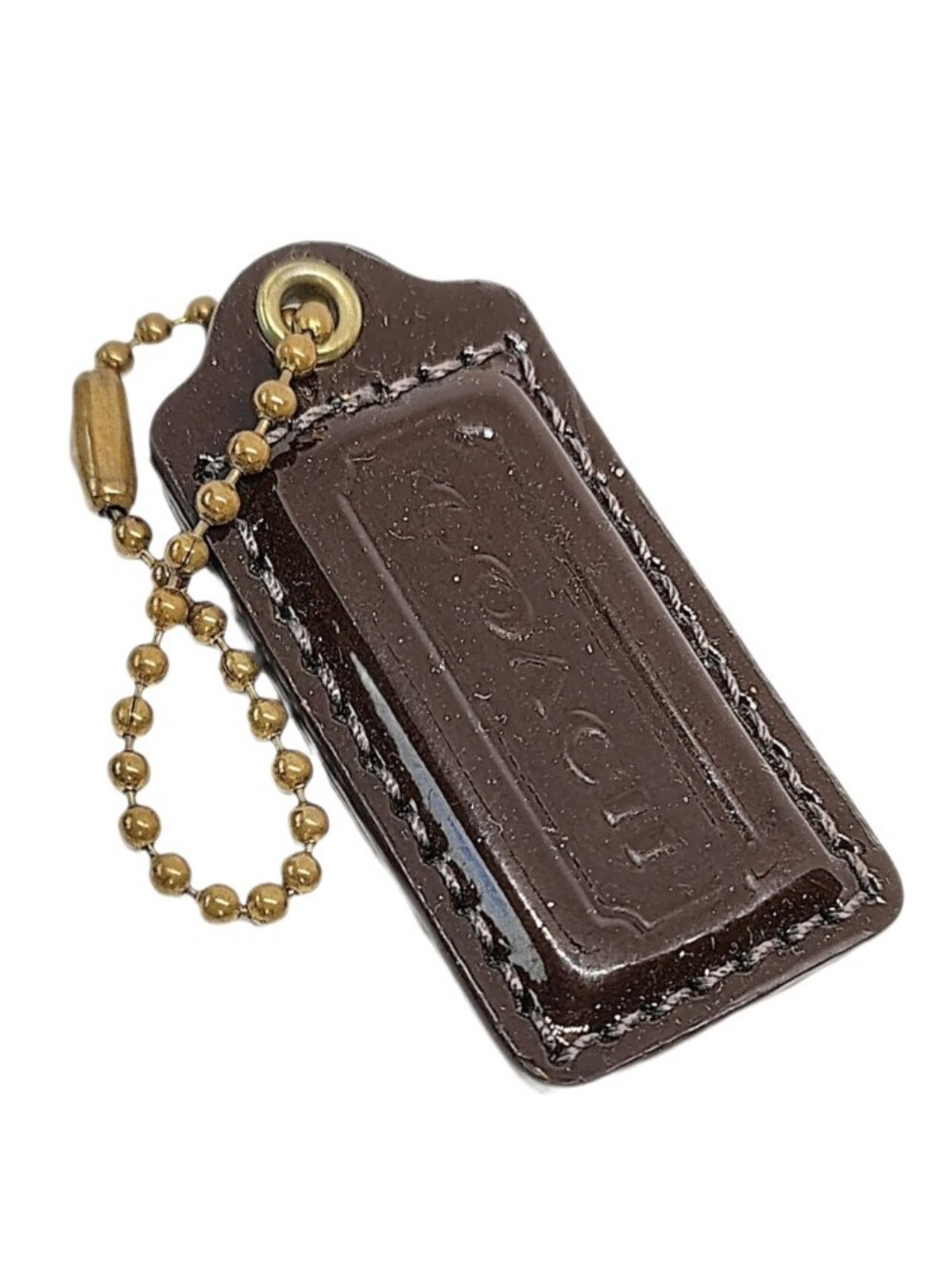 🪾 Y2K Coach 2" Mahogany Brown Leather Hangtag Bag Fob Purse Charm Keychain Vtg